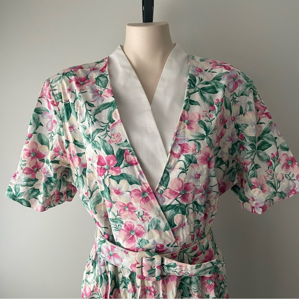 80s Vintage Enge Collection Foral Secretary Wrap Dress Modi Belted Grandma - Picture 3 of 13